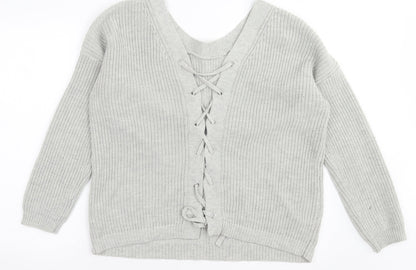 Primark Womens Grey Round Neck Acrylic Pullover Jumper Size XL