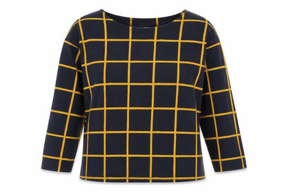 Bonmarché Womens Blue Plaid Polyester Basic T-Shirt Size 14 Crew Neck
