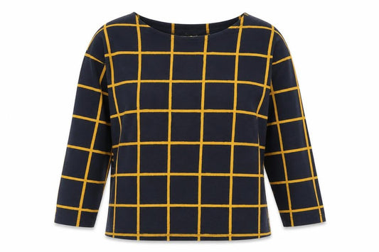 Bonmarché Womens Blue Plaid Polyester Basic T-Shirt Size 14 Crew Neck