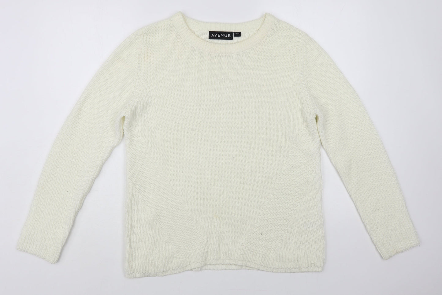 Avenue Womens White Crew Neck Acrylic Pullover Jumper Size 12