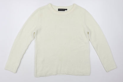 Avenue Womens White Crew Neck Acrylic Pullover Jumper Size 12