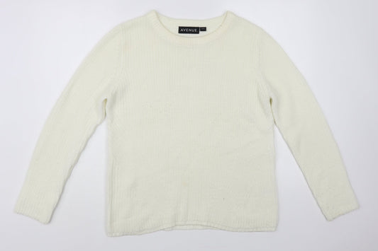Avenue Womens White Crew Neck Acrylic Pullover Jumper Size 12