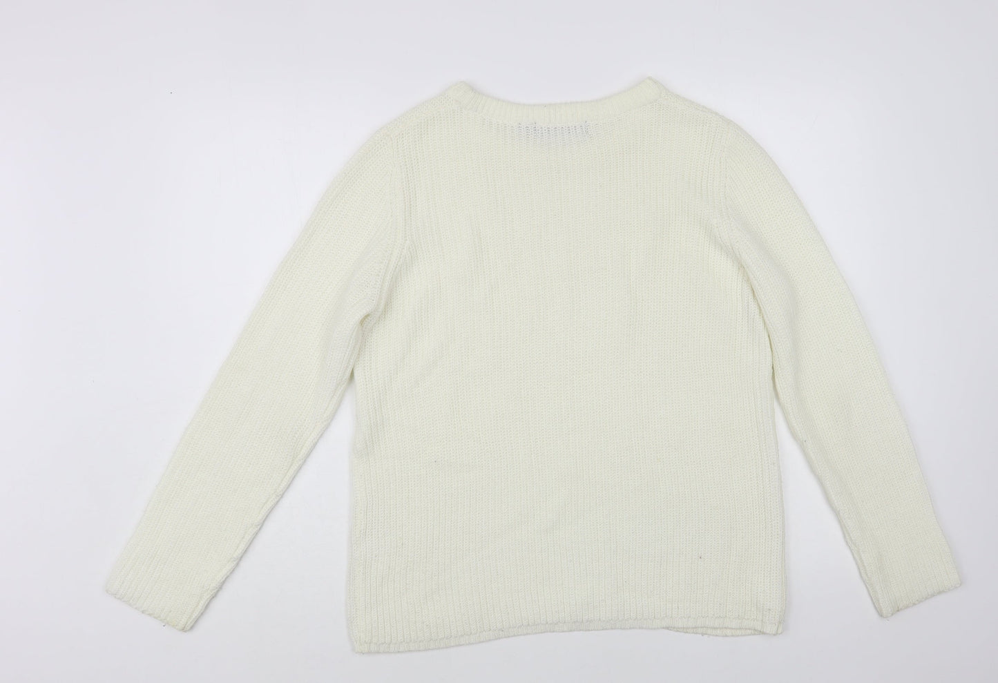 Avenue Womens White Crew Neck Acrylic Pullover Jumper Size 12