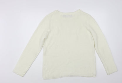 Avenue Womens White Crew Neck Acrylic Pullover Jumper Size 12