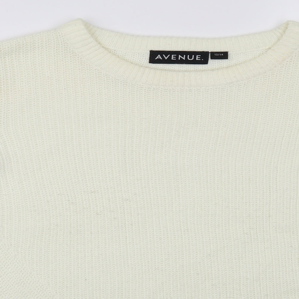 Avenue Womens White Crew Neck Acrylic Pullover Jumper Size 12