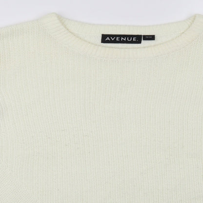 Avenue Womens White Crew Neck Acrylic Pullover Jumper Size 12