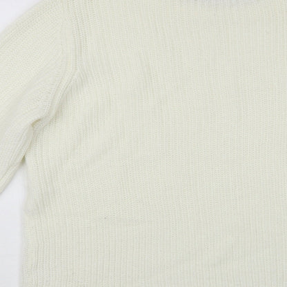 Avenue Womens White Crew Neck Acrylic Pullover Jumper Size 12