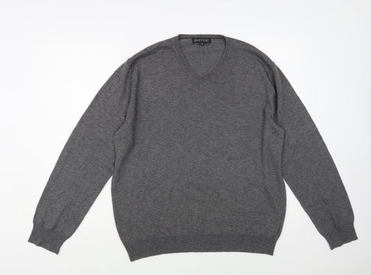 Avenue Mens Grey V-Neck Acrylic Pullover Jumper Size M