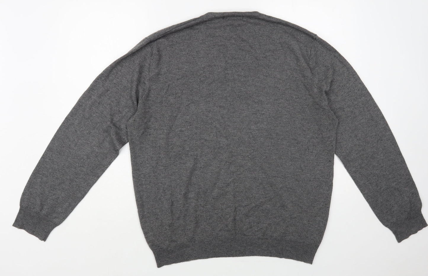 Avenue Mens Grey V-Neck Acrylic Pullover Jumper Size M