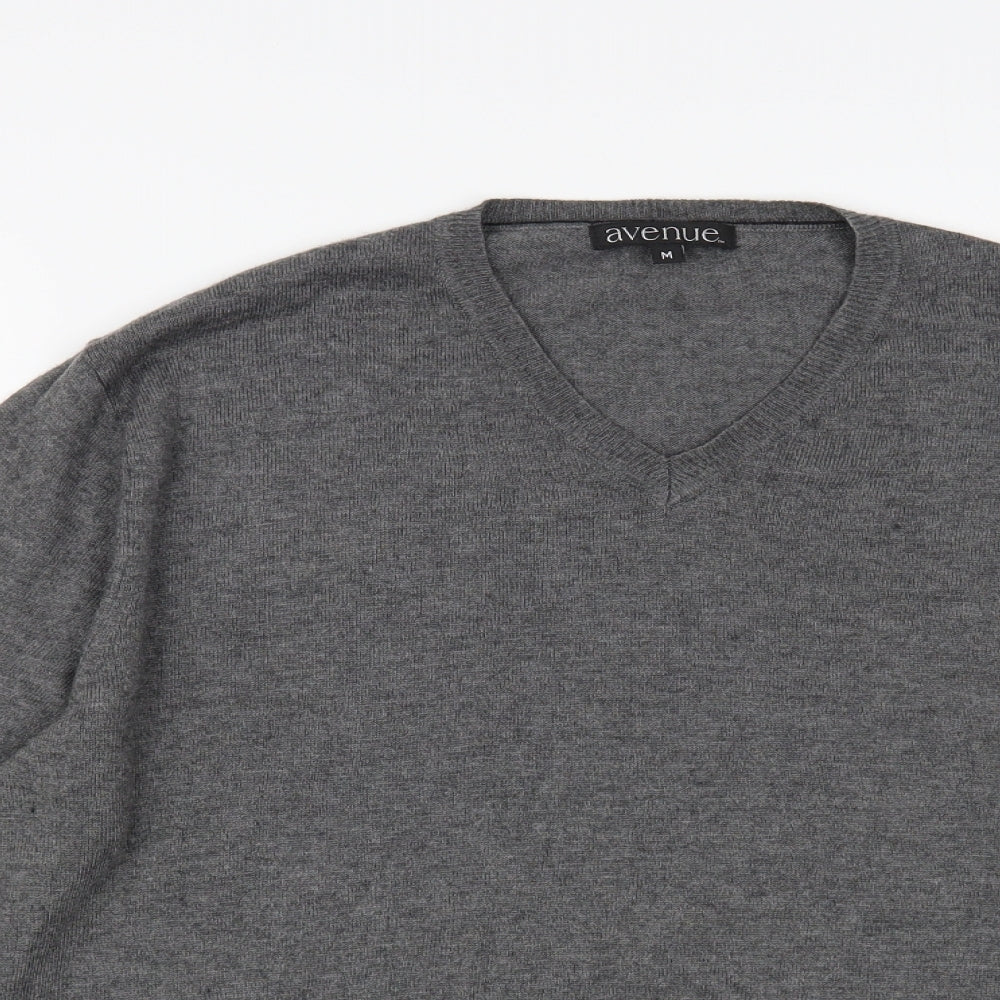 Avenue Mens Grey V-Neck Acrylic Pullover Jumper Size M