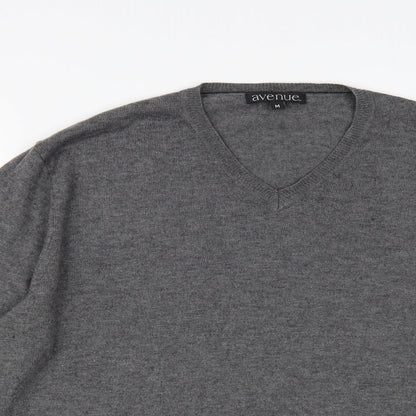 Avenue Mens Grey V-Neck Acrylic Pullover Jumper Size M