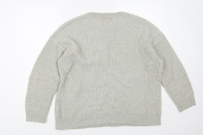 New Look Womens Grey Crew Neck Acrylic Pullover Jumper Size M