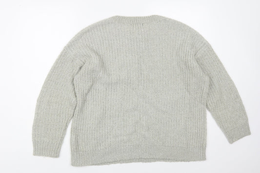 New Look Womens Grey Crew Neck Acrylic Pullover Jumper Size M