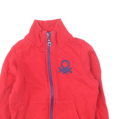 United Colors of Benetton Boys Red Cotton Full Zip Sweatshirt Size 2 Years Zip