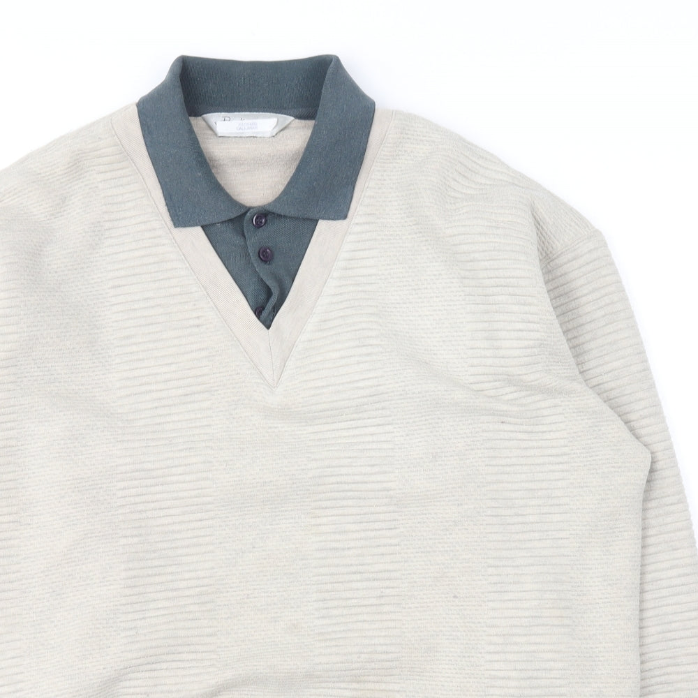 Berkertex Mens Beige Collared Polyester Pullover Jumper Size L