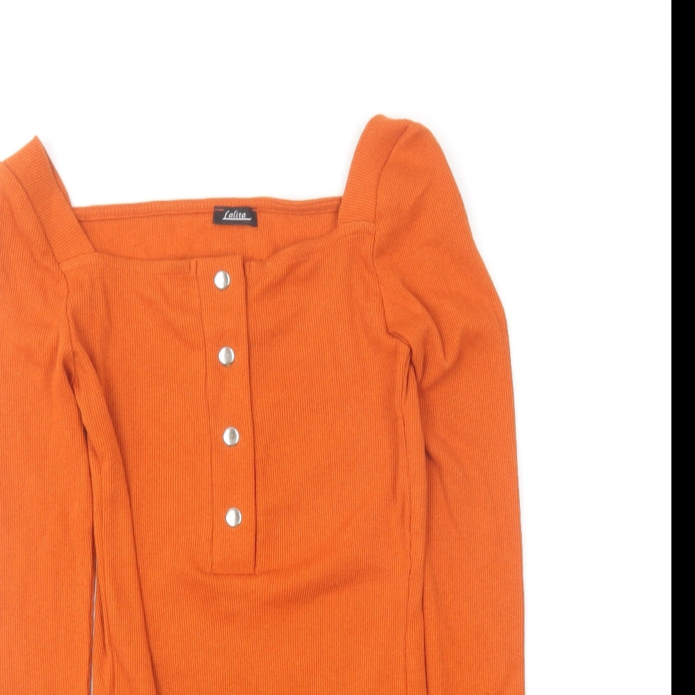 Lalita Womens Orange Cotton Bodysuit One-Piece Size 10 Snap
