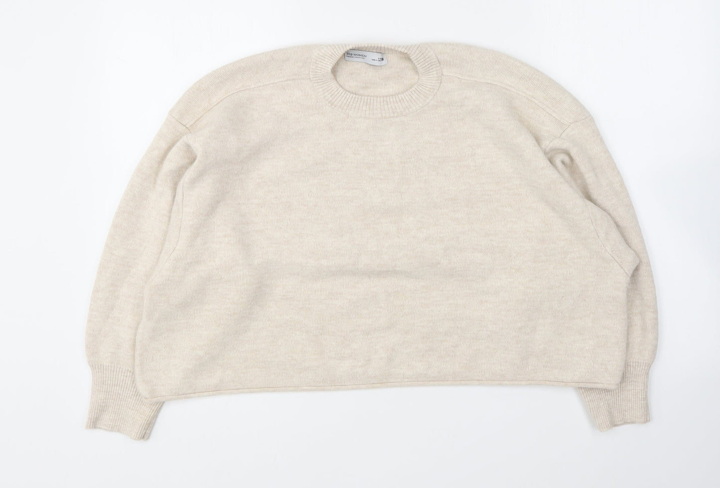 STB Women Womens Beige Round Neck Acrylic Pullover Jumper Size S
