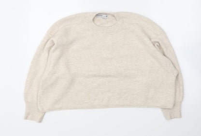STB Women Womens Beige Round Neck Acrylic Pullover Jumper Size S