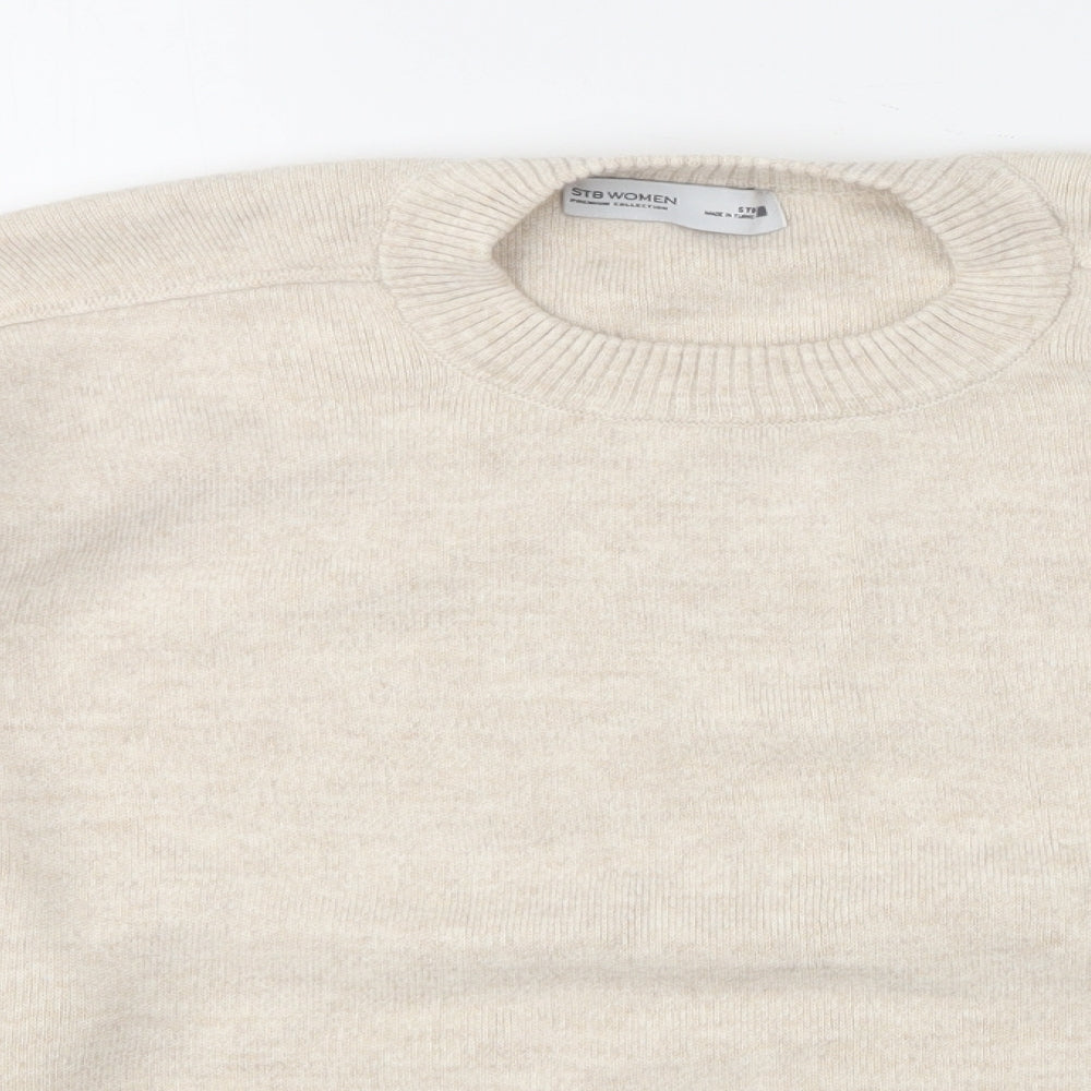 STB Women Womens Beige Round Neck Acrylic Pullover Jumper Size S