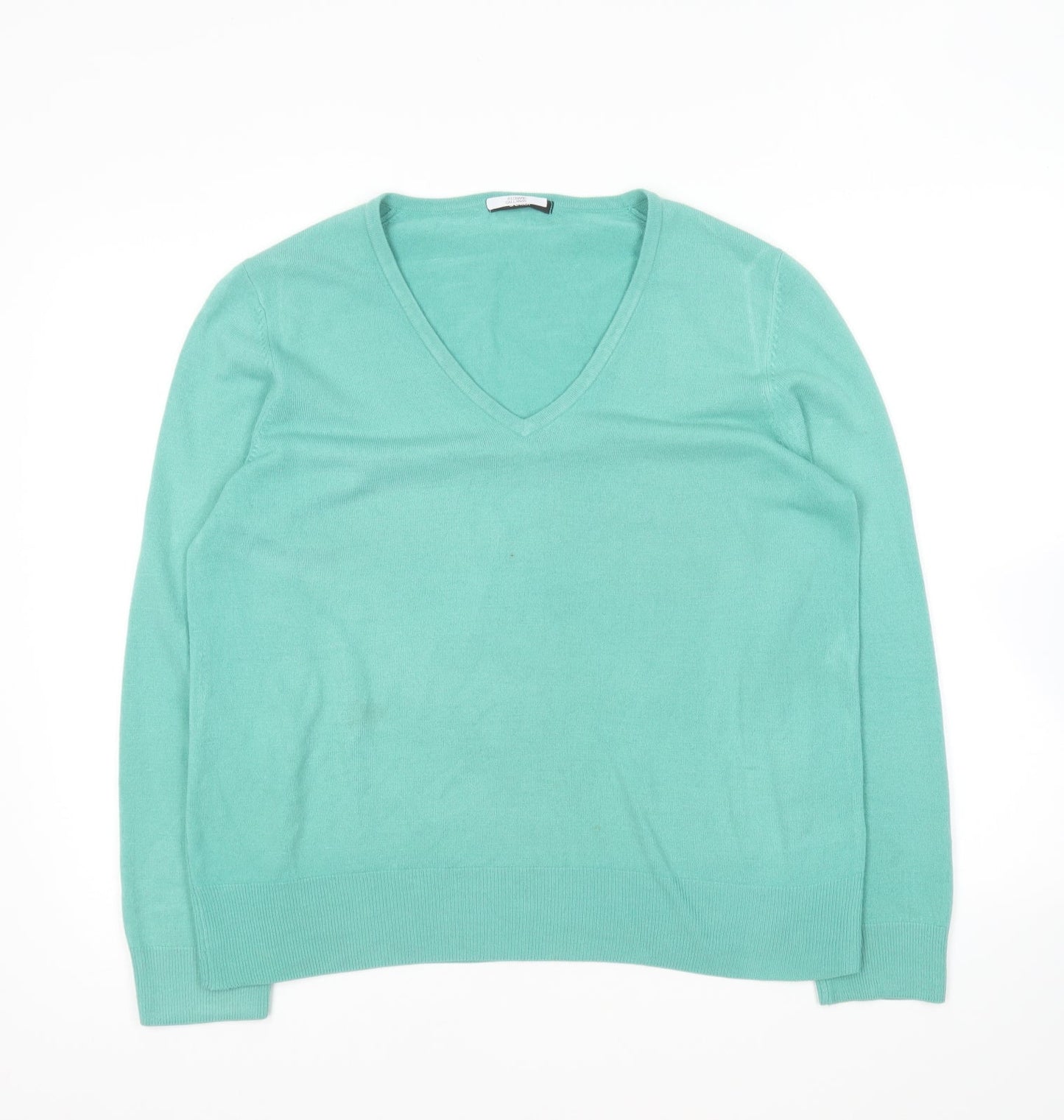 Marks and Spencer Mens Green V-Neck Acrylic Pullover Jumper Size M