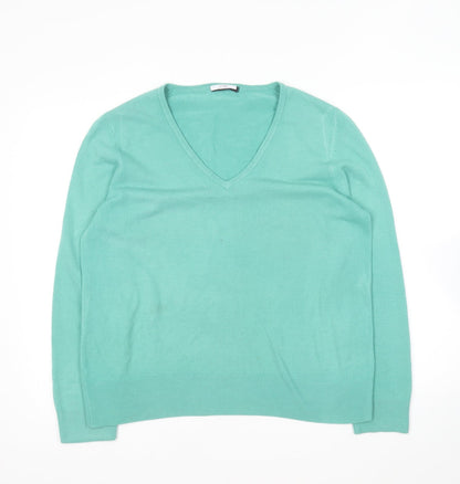 Marks and Spencer Mens Green V-Neck Acrylic Pullover Jumper Size M