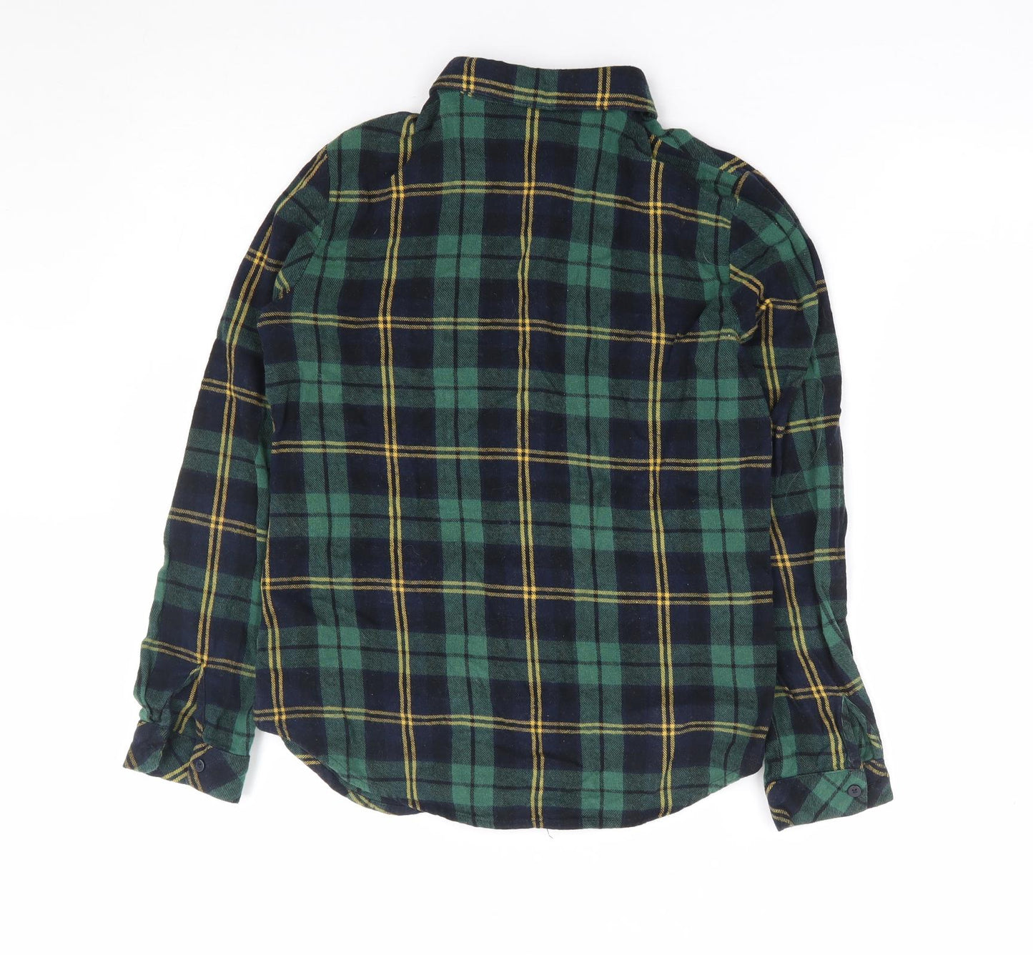 New Look Girls Green Plaid 100% Cotton Jersey Button-Up Size 12 Years Collared Button