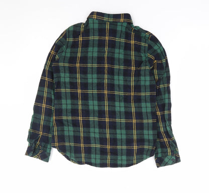 New Look Girls Green Plaid 100% Cotton Jersey Button-Up Size 12 Years Collared Button