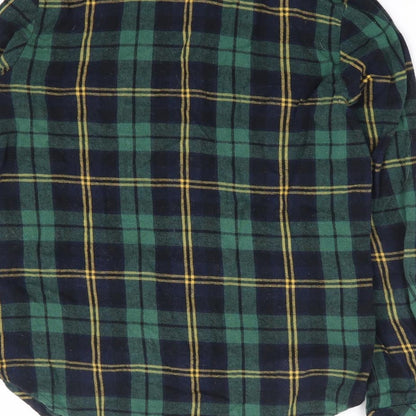 New Look Girls Green Plaid 100% Cotton Jersey Button-Up Size 12 Years Collared Button