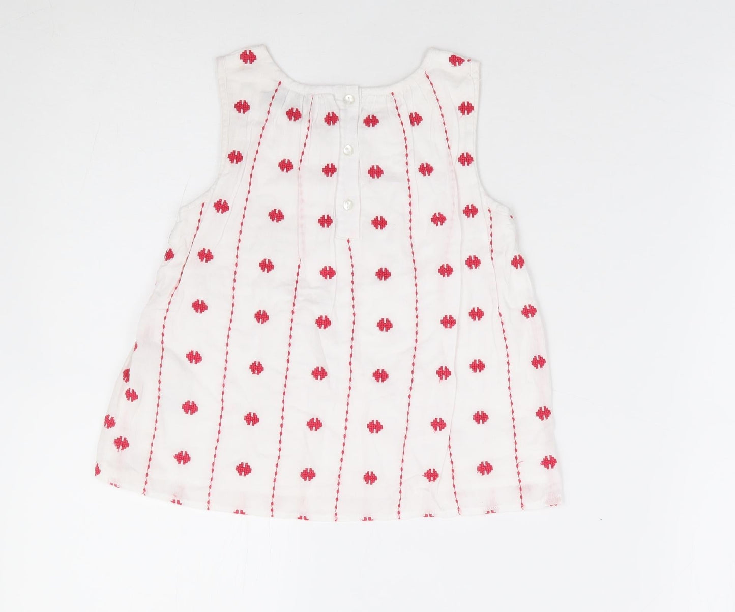 Marks and Spencer Girls Ivory Geometric 100% Cotton Jersey Tank Size 3-4 Years Round Neck Button