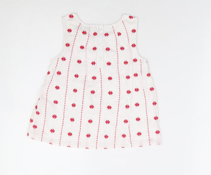 Marks and Spencer Girls Ivory Geometric 100% Cotton Jersey Tank Size 3-4 Years Round Neck Button