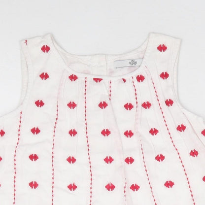 Marks and Spencer Girls Ivory Geometric 100% Cotton Jersey Tank Size 3-4 Years Round Neck Button
