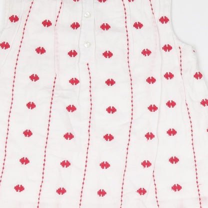 Marks and Spencer Girls Ivory Geometric 100% Cotton Jersey Tank Size 3-4 Years Round Neck Button