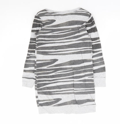 NEXT Girls Grey Geometric 100% Cotton Jumper Dress Size 8 Years Round Neck Pullover
