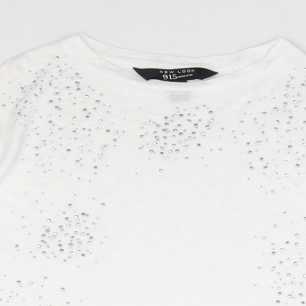 New Look Girls Ivory Cotton Jersey T-Shirt Size 12-13 Years Round Neck Pullover
