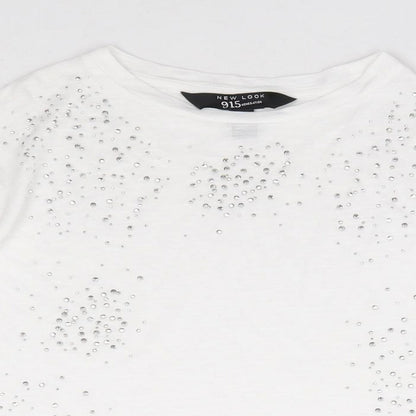 New Look Girls Ivory Cotton Jersey T-Shirt Size 12-13 Years Round Neck Pullover