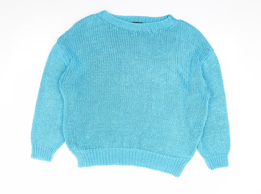 George Womens Blue Round Neck Acrylic Pullover Jumper Size S