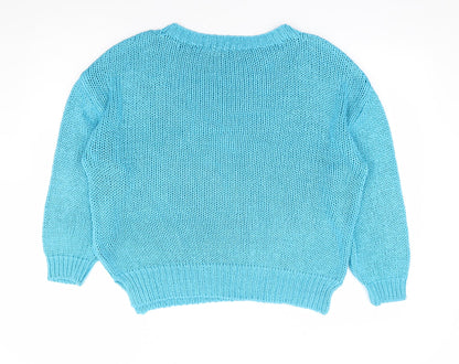 George Womens Blue Round Neck Acrylic Pullover Jumper Size S