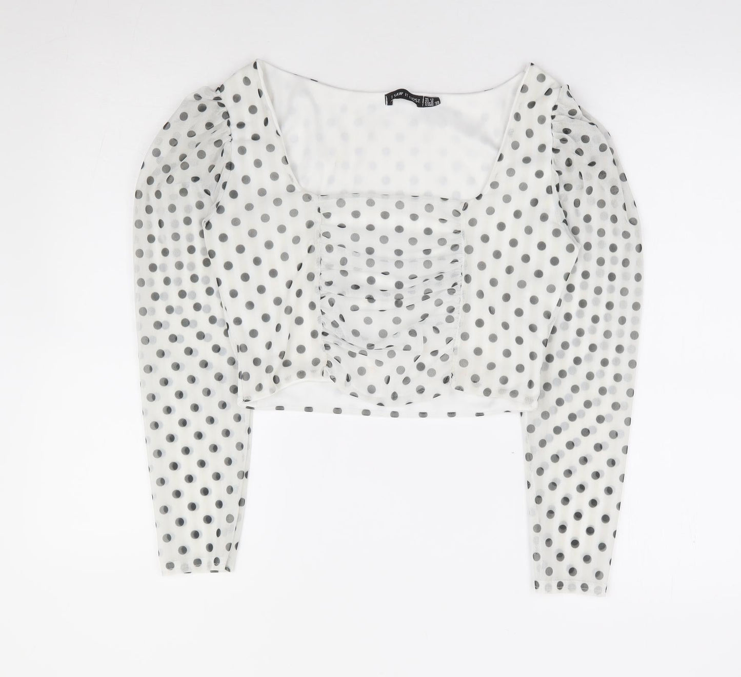 I SAW IT FIRST Womens Ivory Polka Dot Polyester Cropped Blouse Size 12 Square Neck