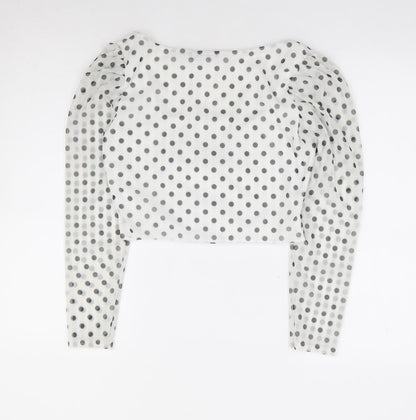 I SAW IT FIRST Womens Ivory Polka Dot Polyester Cropped Blouse Size 12 Square Neck