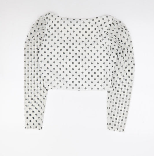 I SAW IT FIRST Womens Ivory Polka Dot Polyester Cropped Blouse Size 12 Square Neck