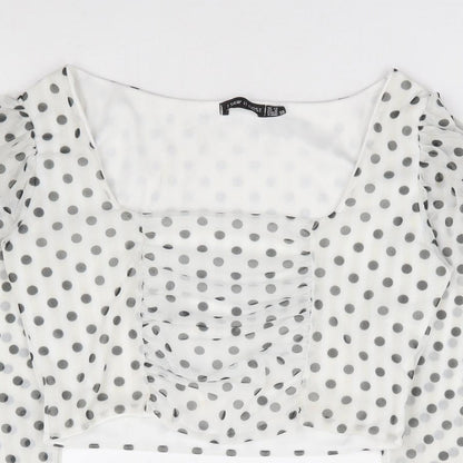 I SAW IT FIRST Womens Ivory Polka Dot Polyester Cropped Blouse Size 12 Square Neck