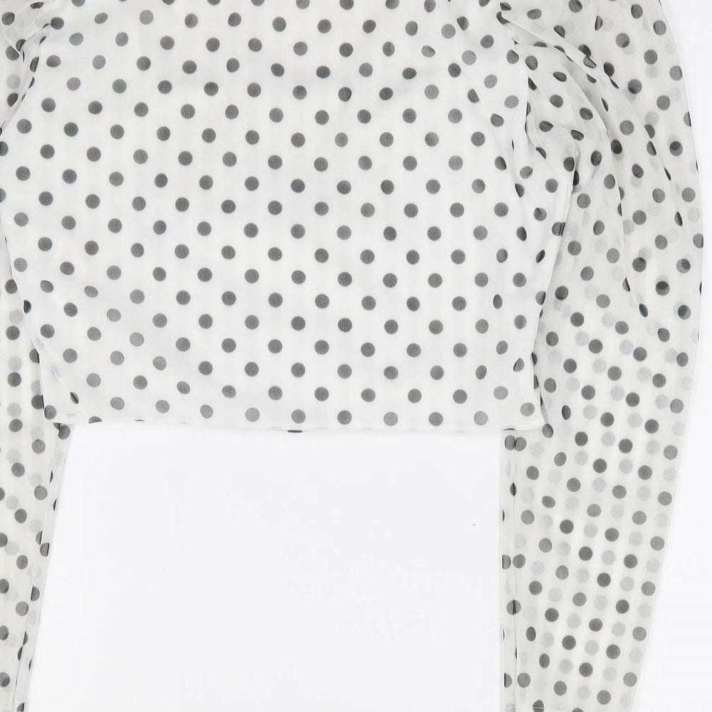 I SAW IT FIRST Womens Ivory Polka Dot Polyester Cropped Blouse Size 12 Square Neck