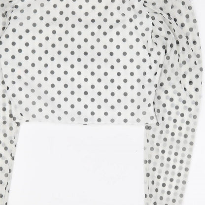 I SAW IT FIRST Womens Ivory Polka Dot Polyester Cropped Blouse Size 12 Square Neck