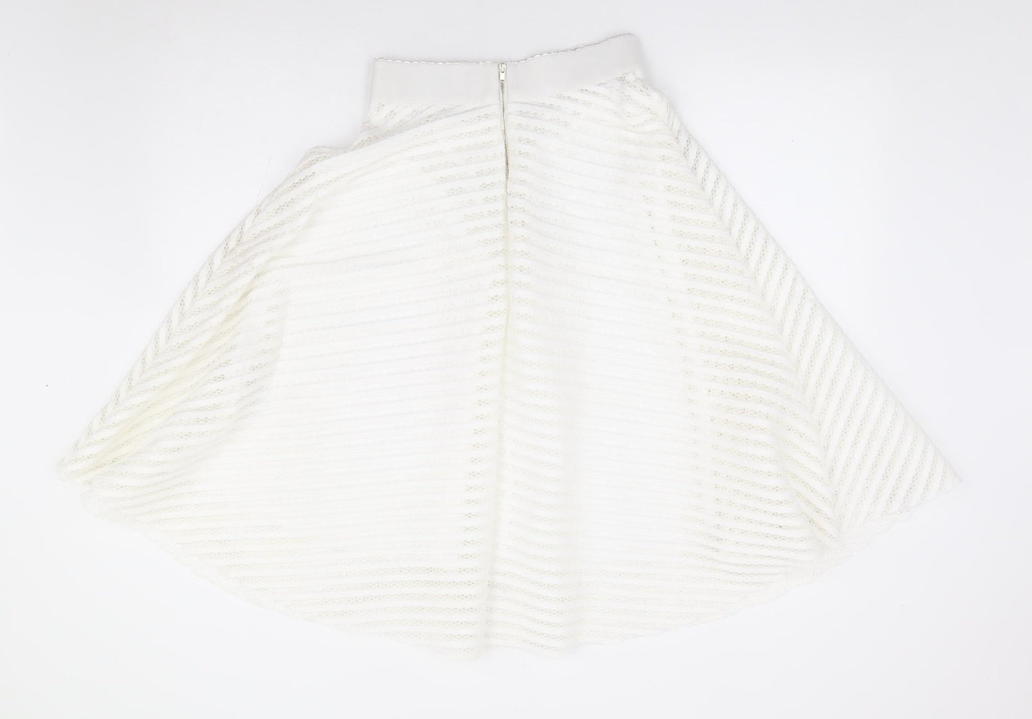New Look Womens Ivory Striped Polyester Swing Skirt Size 8 Zip