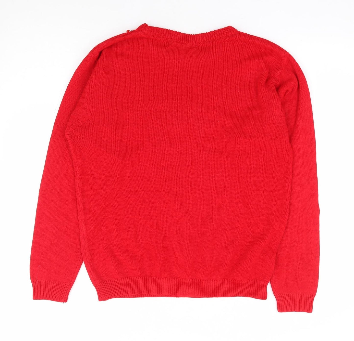 Top Secret Womens Red Round Neck Floral Acrylic Pullover Jumper Size M