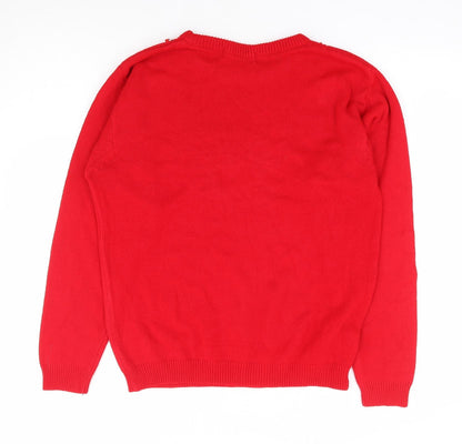 Top Secret Womens Red Round Neck Floral Acrylic Pullover Jumper Size M