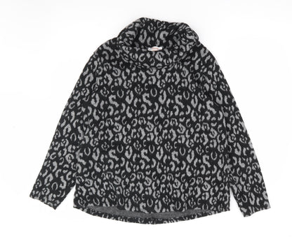 Glossy Womens Grey Roll Neck Animal Print Acrylic Pullover Jumper Size M