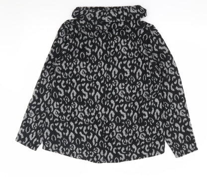 Glossy Womens Grey Roll Neck Animal Print Acrylic Pullover Jumper Size M