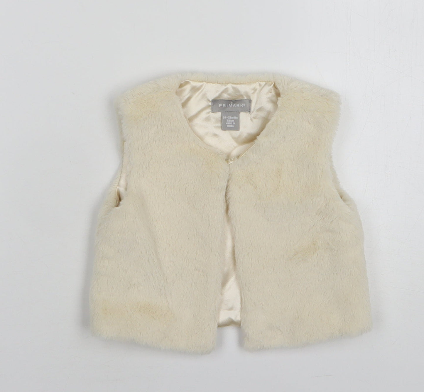Primark Girls Beige Round Neck Polyester Cardigan Jumper Size 2-3 Years Hook & Eye