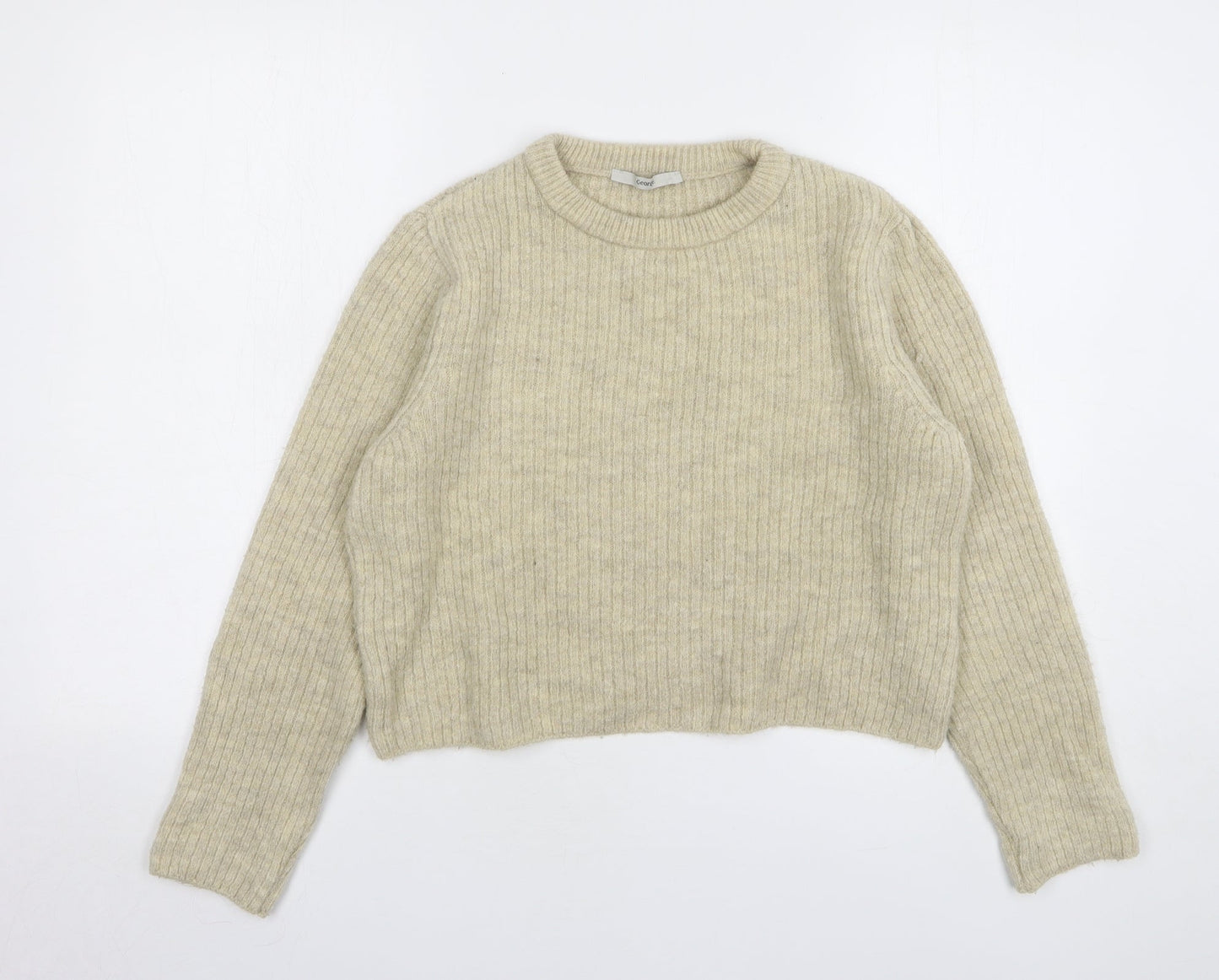 George Womens Beige Round Neck Acrylic Pullover Jumper Size 8